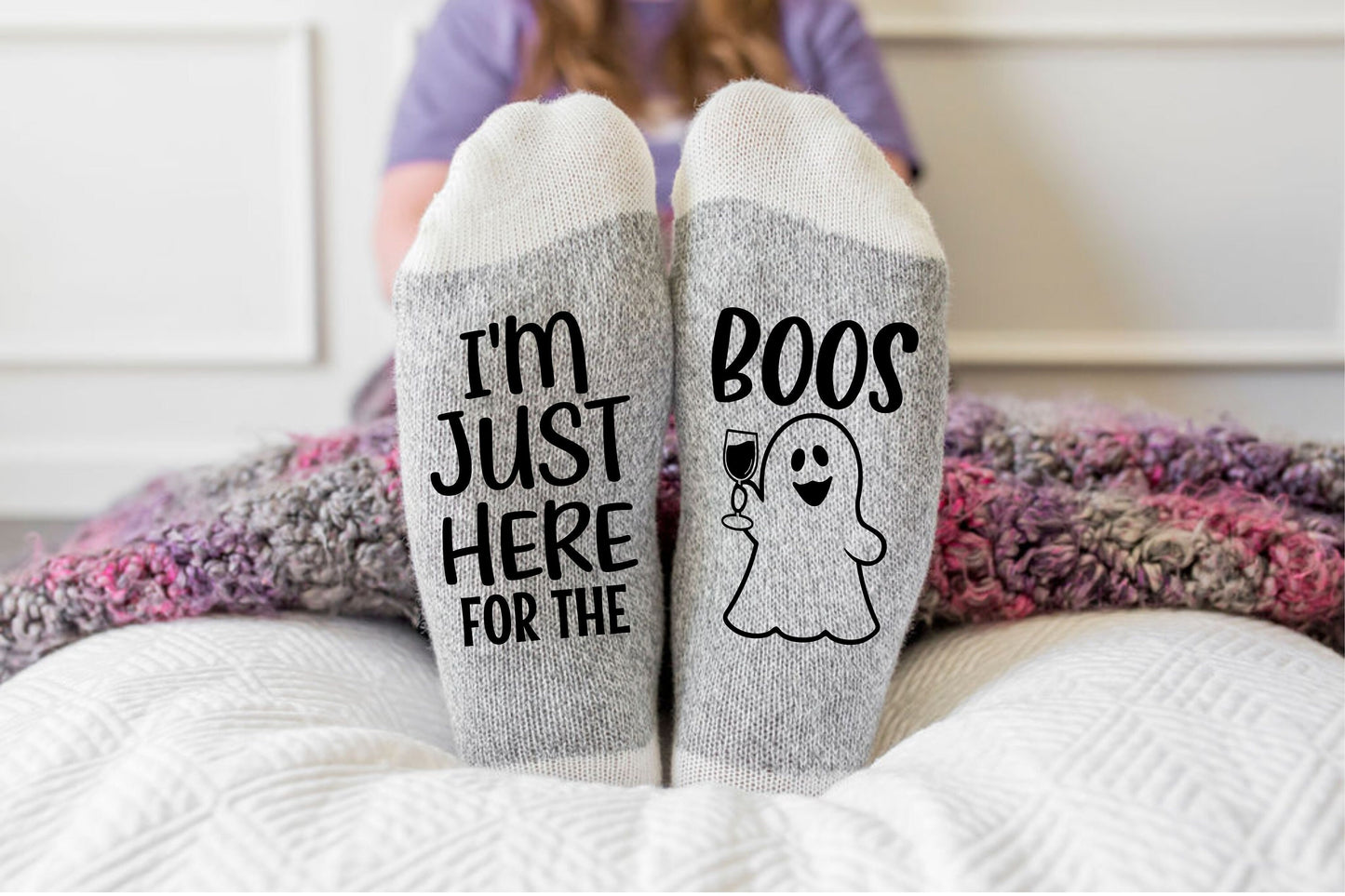 I'm Just Here for the BOOS, Halloween Socks for men, Halloween socks for women, Halloween costume, Halloween party favor, men's costume