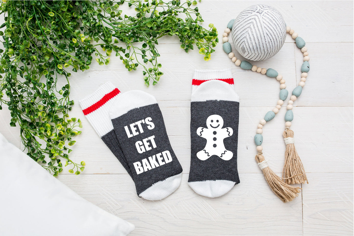 Funny Christmas Socks, Let's Get Baked, Gingerbread Christmas Socks, funny stocking stuffer