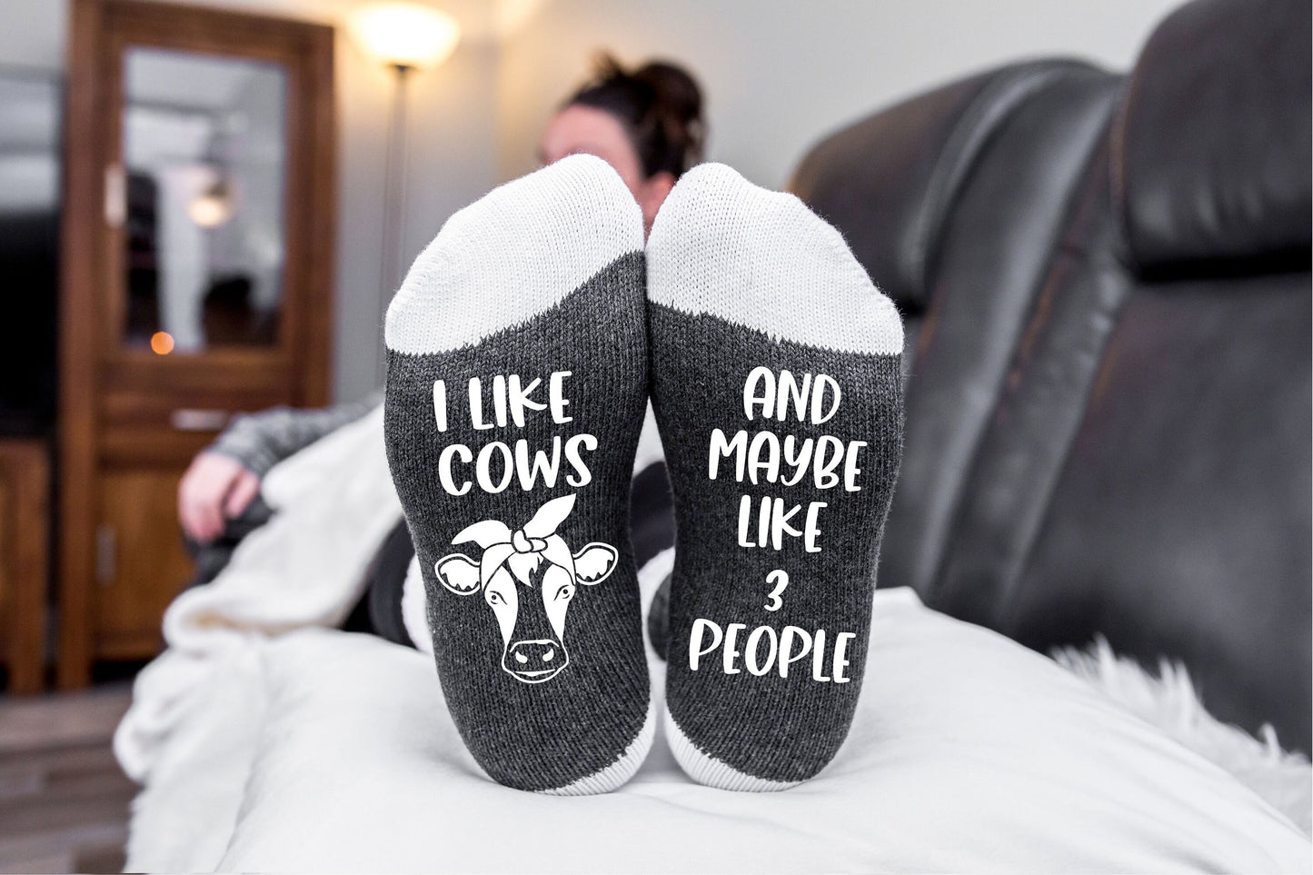 I Like Cows and Maybe 3 People, Cow socks, gift for cow lover, Christmas Cow Gift