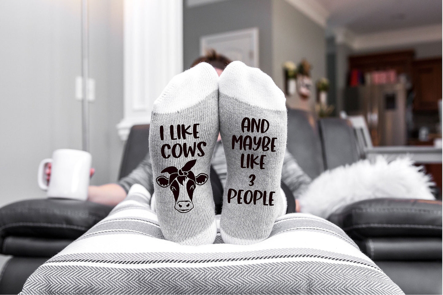 I Like Cows and Maybe 3 People, Cow socks, gift for cow lover, Christmas Cow Gift