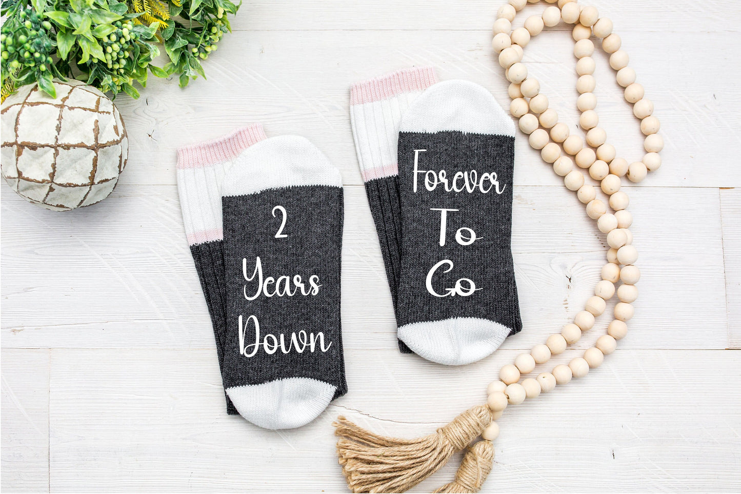 Cotton Anniversary Gift, 2 Years Down Forever To Go Socks, Wedding Anniversary Gift