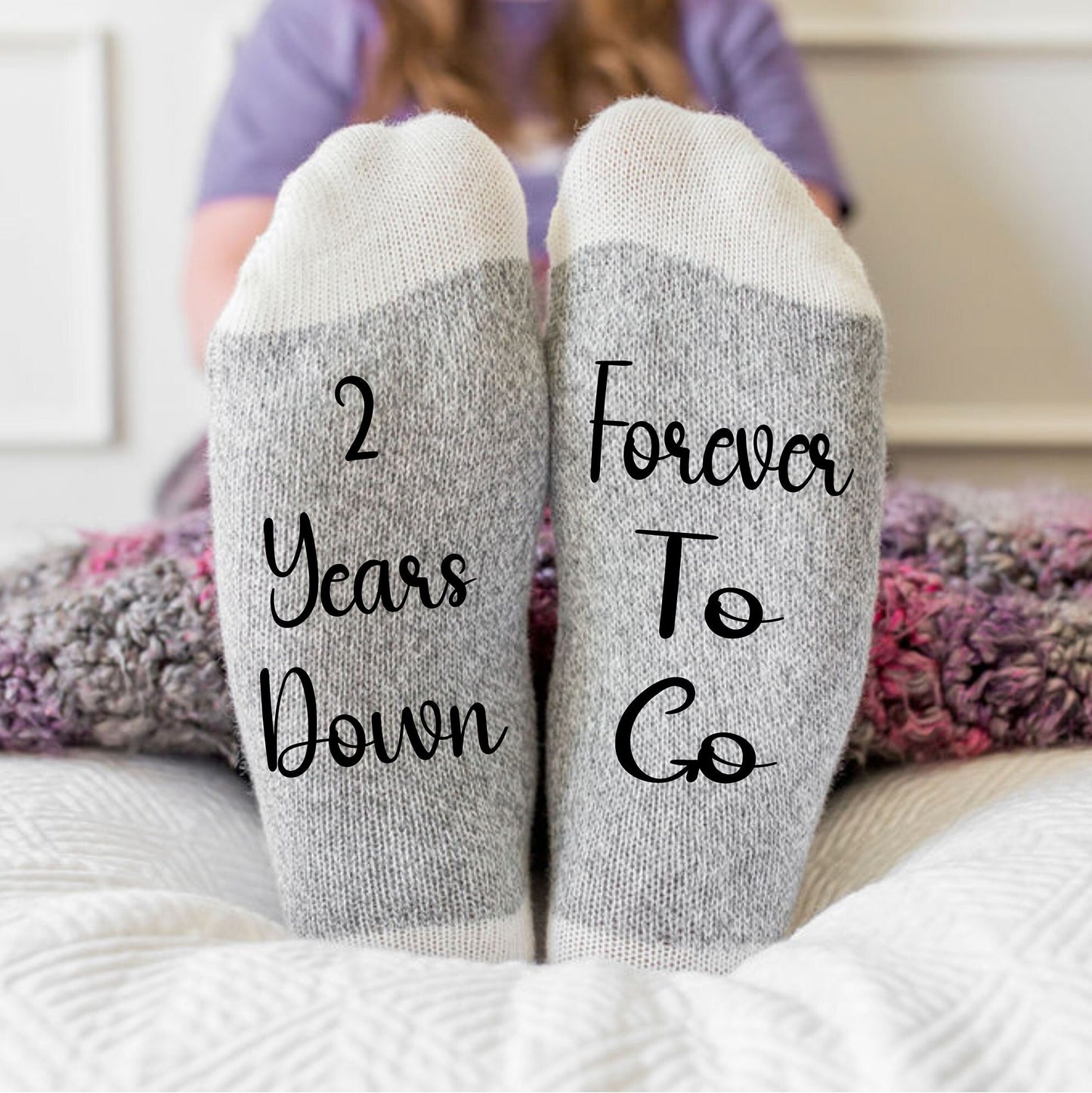 Cotton Anniversary Gift, 2 Years Down Forever To Go Socks, Wedding Anniversary Gift