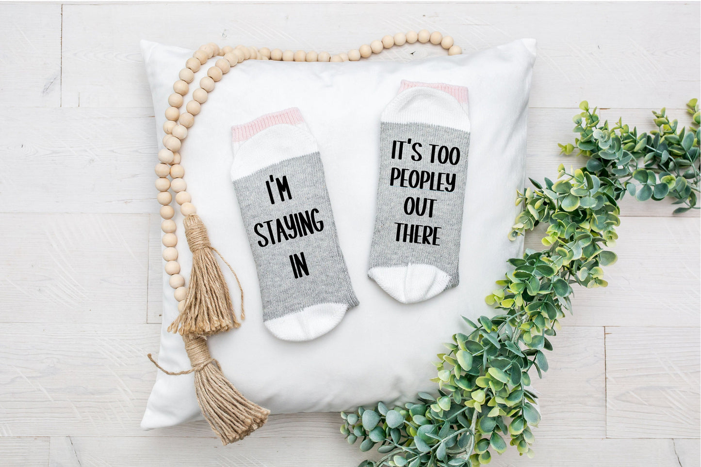 I'm Staying in, It's Too Peopley out there, funny socks, antisocial gift, gift for coworker, funny socks for Christmas