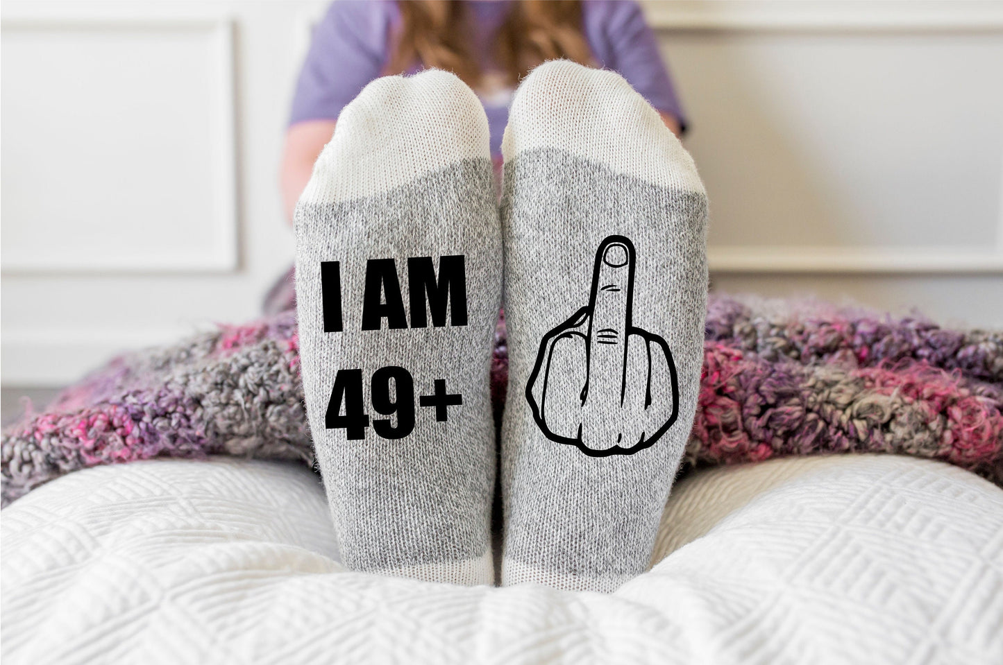 Chaussettes 50e anniversaire, j'ai 49 ans et le majeur